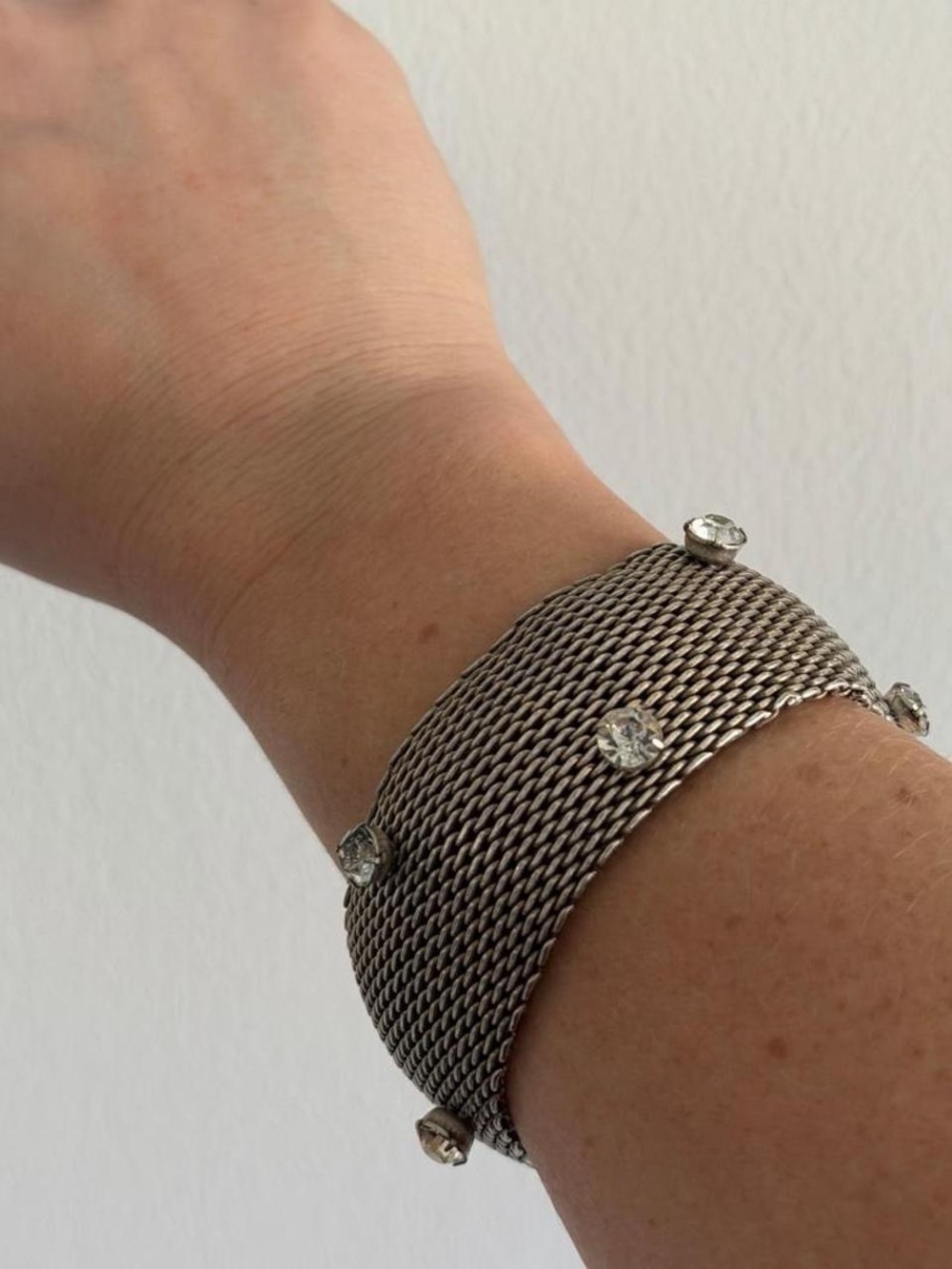 Silver Mesh Bracelet with Clear Crystal Accents